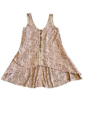 Free People Beaded Tank Top Blouse Shirt Distressed Beige Size Small Women's